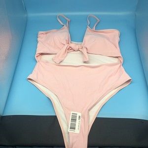 NWOT Pink Cutout Hi-Waisted Tie Front 1 Piece Swimsuit Sz. XL Adjustable straps